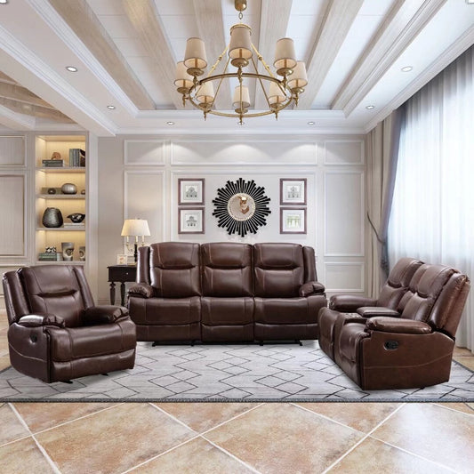 Ensemble de canapés inclinables manuels en cuir véritable de style moderne du milieu du siècle