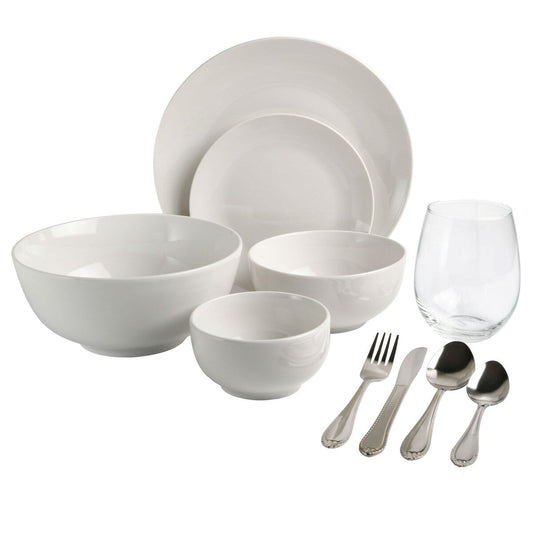 Service de table Gibson Home All U Need de 60 pièces (assiettes, bols, verres, fourchettes, cuillères et couteaux) (service pour 6 personnes)