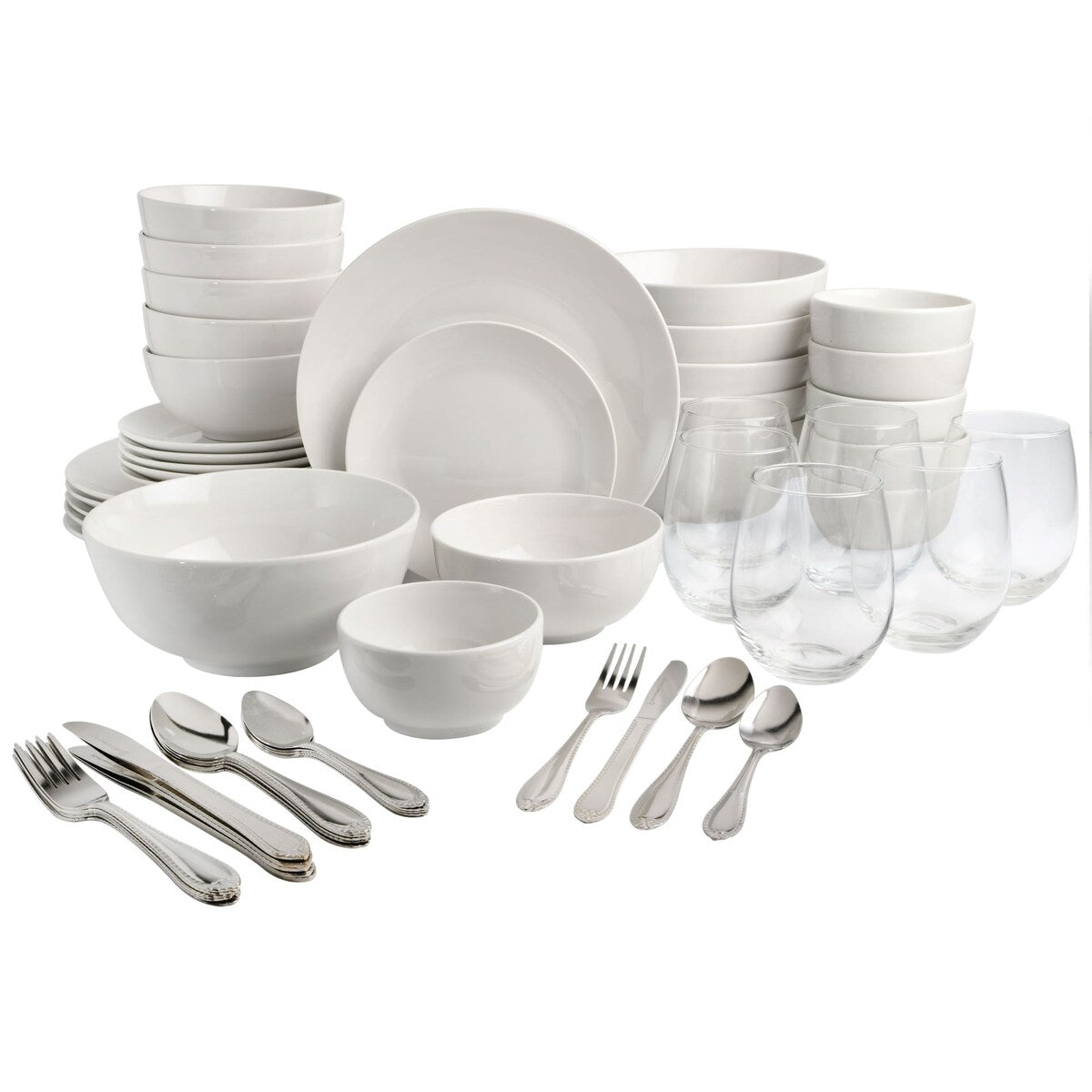 Service de table Gibson Home All U Need de 60 pièces (assiettes, bols, verres, fourchettes, cuillères et couteaux) (service pour 6 personnes)