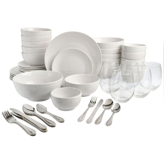 Service de table Gibson Home All U Need de 60 pièces (assiettes, bols, verres, fourchettes, cuillères et couteaux) (service pour 6 personnes)