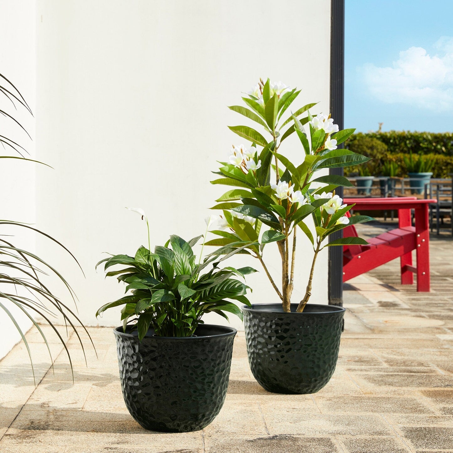 Glitzhome 19,75 H Pot de fleurs haut surdimensionné écologique en fausse céramique à texture diamant (lot de 2)