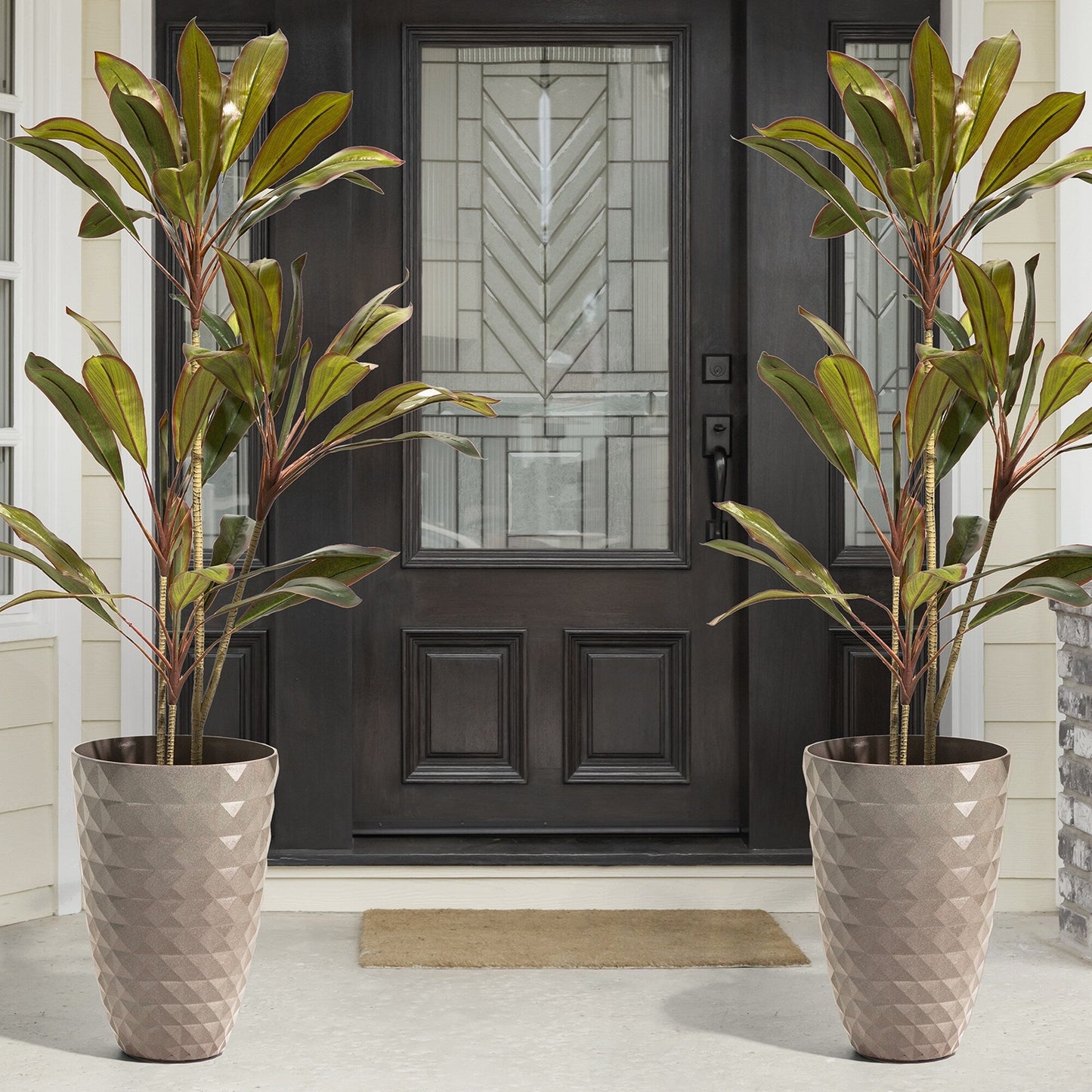 Glitzhome 19,75 H Pot de fleurs haut surdimensionné écologique en fausse céramique à texture diamant (lot de 2)