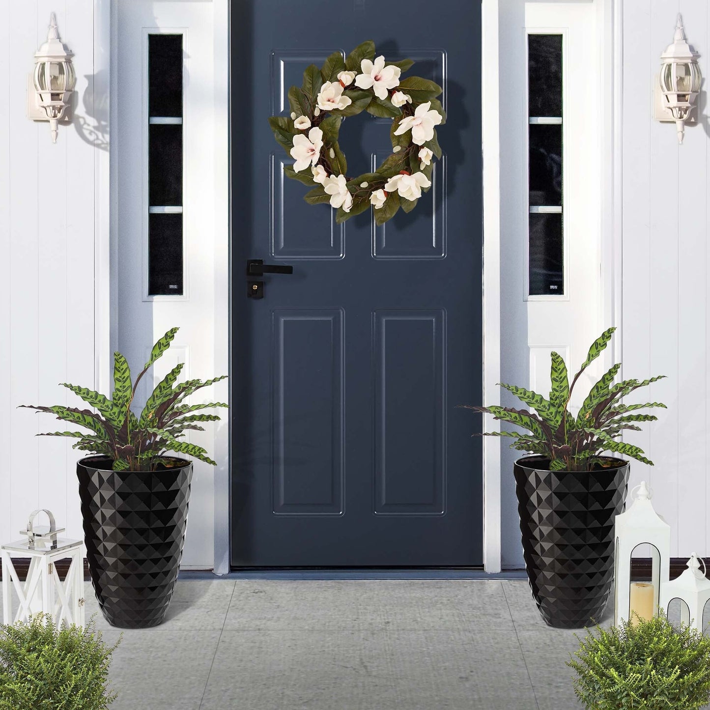 Glitzhome 19,75 H Pot de fleurs haut surdimensionné écologique en fausse céramique à texture diamant (lot de 2)