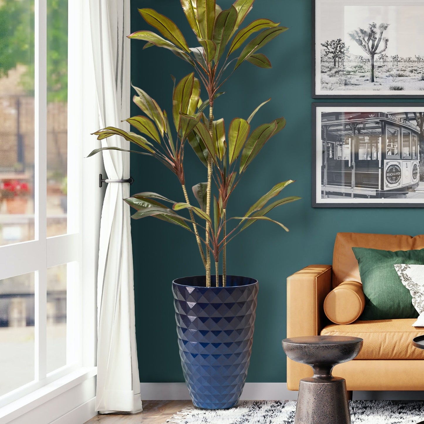 Glitzhome 19,75 H Pot de fleurs haut surdimensionné écologique en fausse céramique à texture diamant (lot de 2)