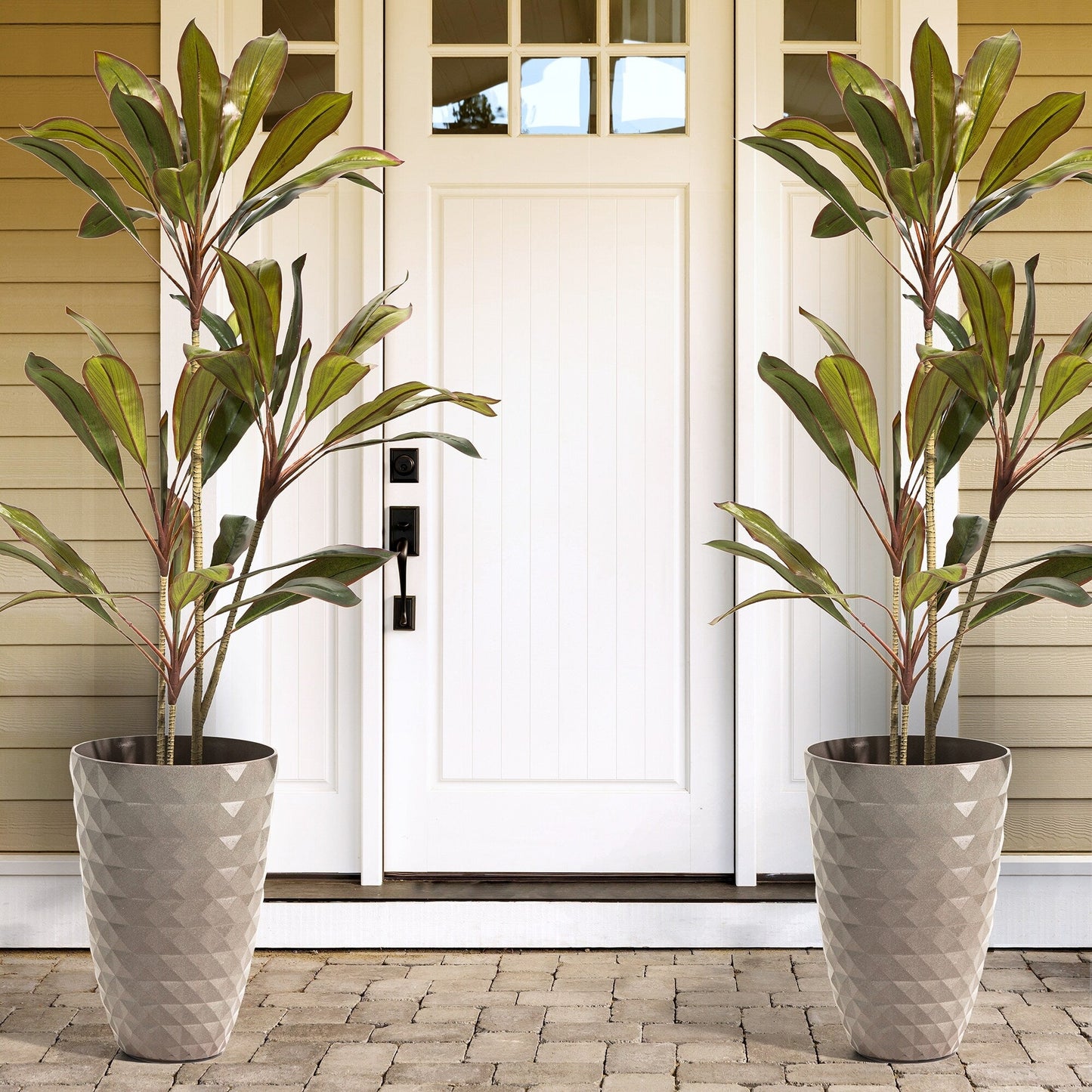 Glitzhome 19,75 H Pot de fleurs haut surdimensionné écologique en fausse céramique à texture diamant (lot de 2)