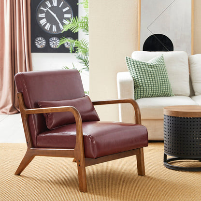 Fauteuil d'appoint moderne en cuir PU Glitzhome 30,75 h avec coussin, style milieu de siècle – 25,75 l x 33,75 p x 30,75 h