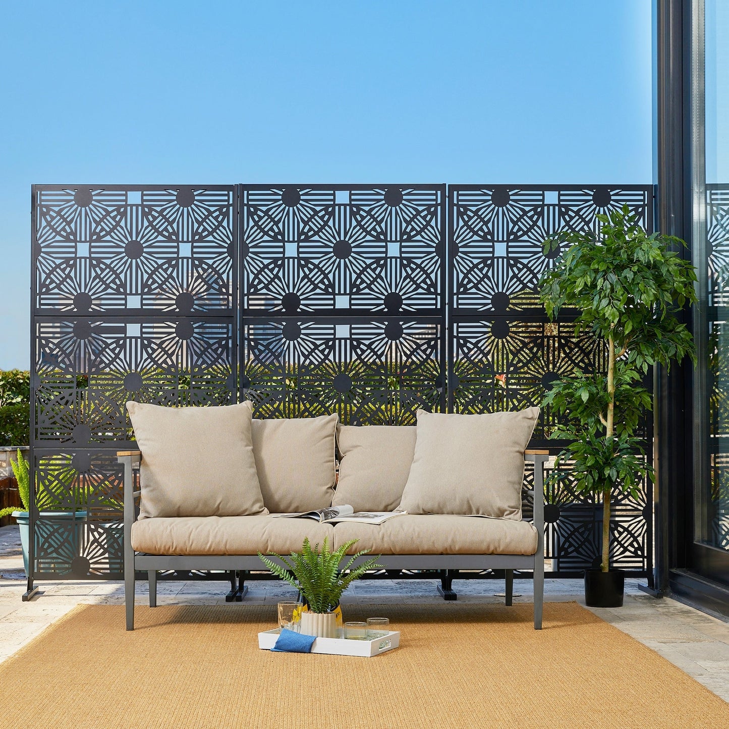 Paravent de confidentialité à 3 panneaux galvanisé à motifs floraux de 1,8 m de Glitzhome