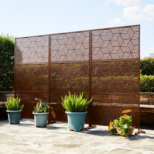 Paravent de confidentialité à 3 panneaux galvanisé à motifs floraux de 1,8 m de Glitzhome