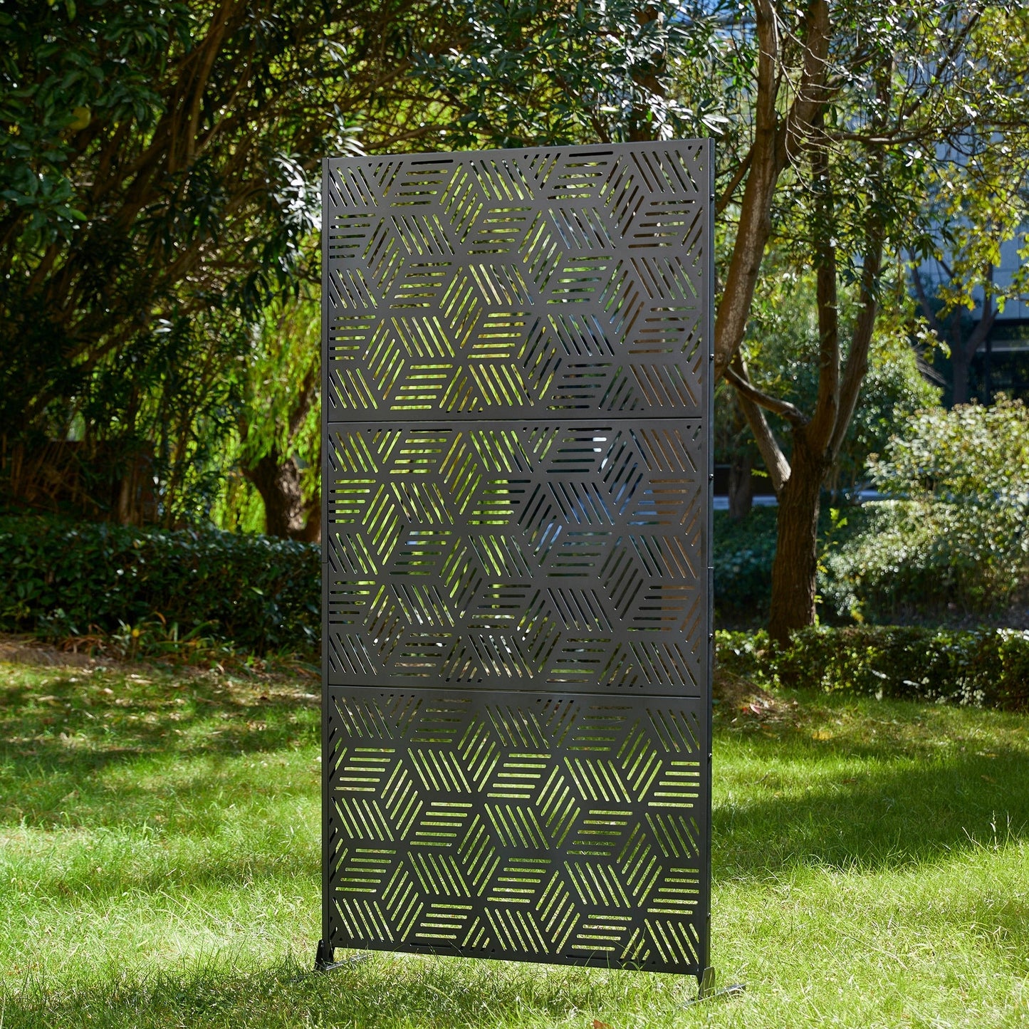 Paravent de confidentialité à 3 panneaux galvanisé à motifs floraux de 1,8 m de Glitzhome