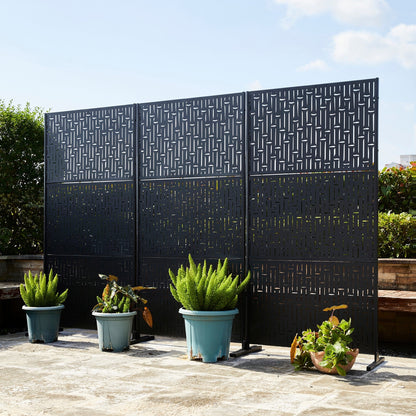 Paravent de confidentialité à 3 panneaux galvanisé à motifs floraux de 1,8 m de Glitzhome