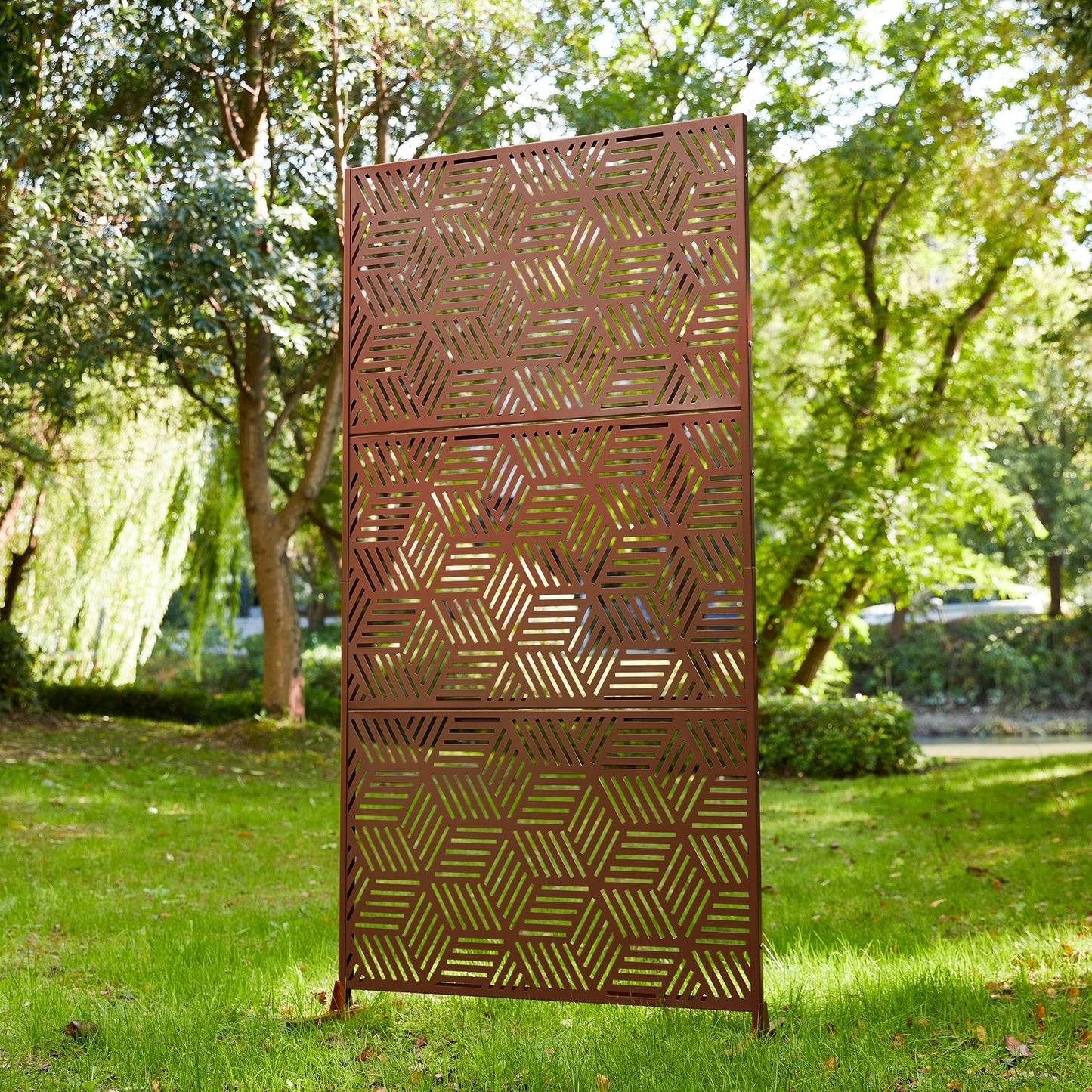 Paravent de confidentialité à 3 panneaux galvanisé à motifs floraux de 1,8 m de Glitzhome