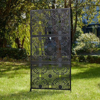 Paravent de confidentialité à 3 panneaux galvanisé à motifs floraux de 1,8 m de Glitzhome