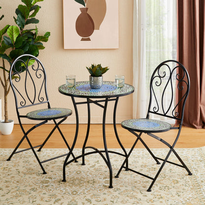 Ensemble de bistrot pliant d'extérieur en métal Glitzhome 3 pièces, table et chaises de patio