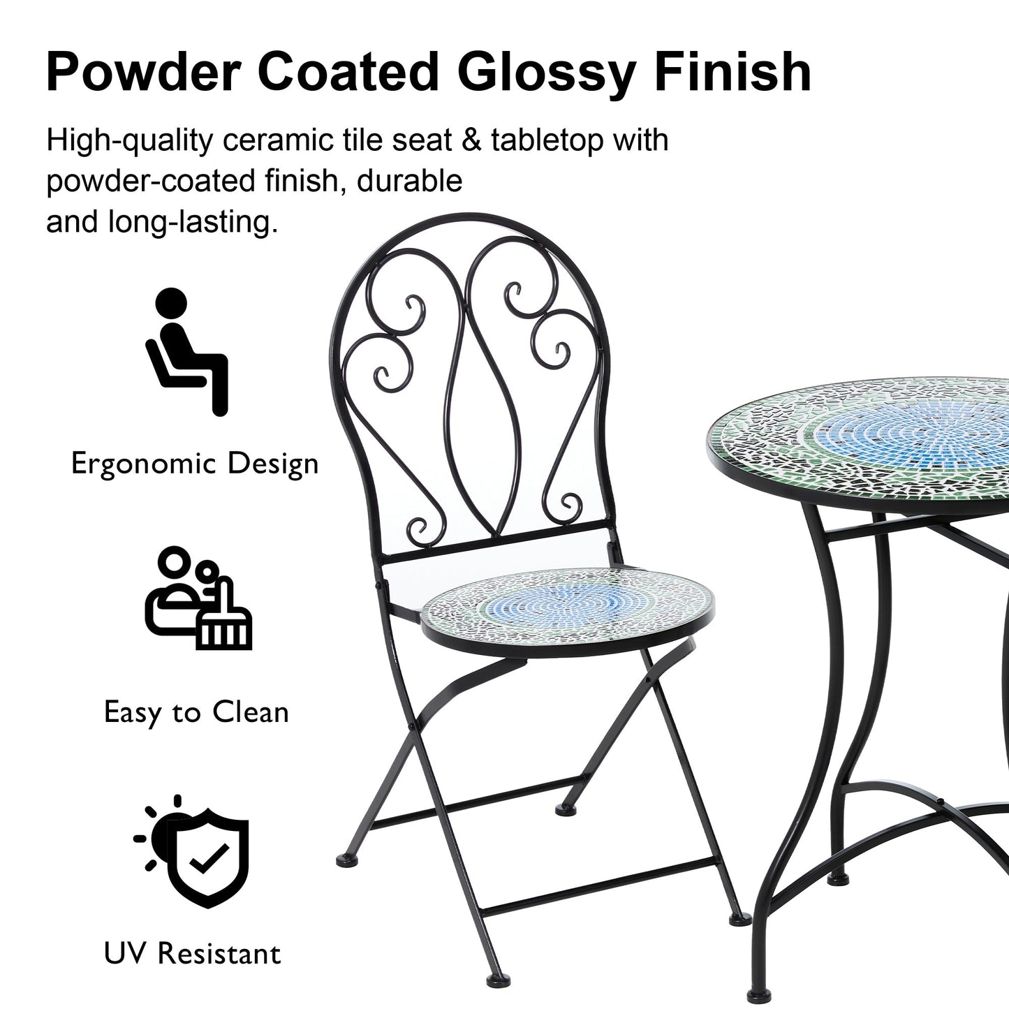 Ensemble de bistrot pliant d'extérieur en métal Glitzhome 3 pièces, table et chaises de patio