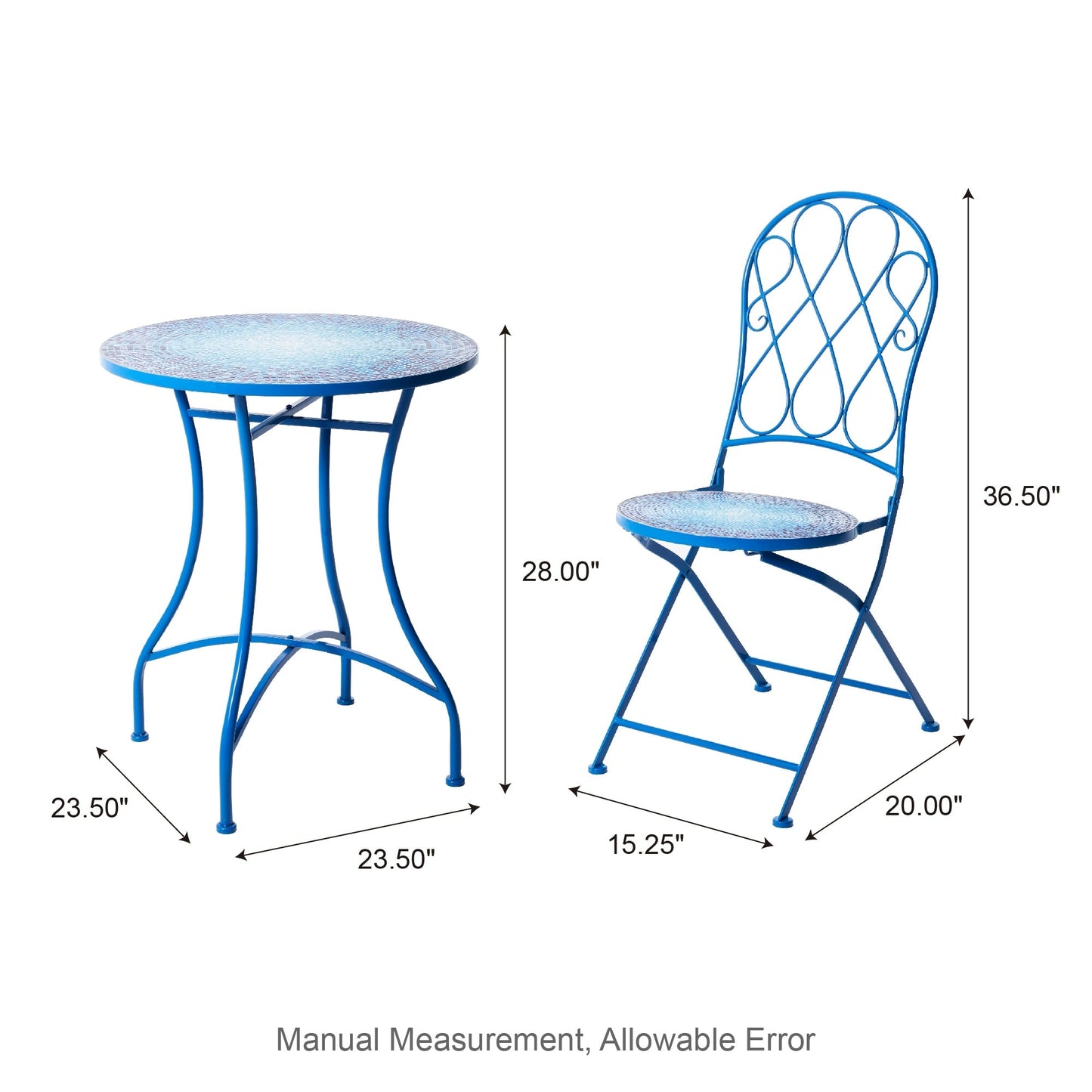 Ensemble de bistrot pliant d'extérieur en métal Glitzhome 3 pièces, table et chaises de patio