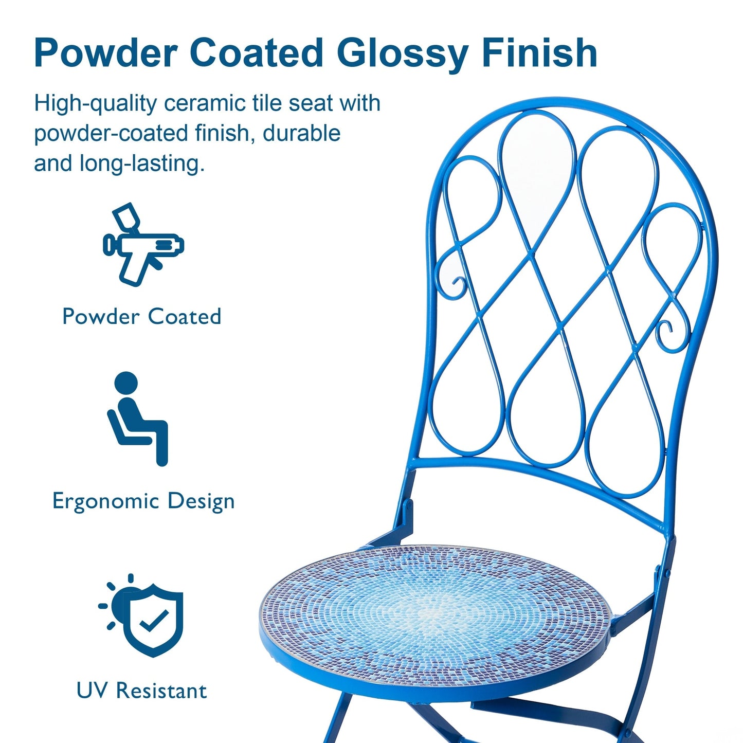 Ensemble de bistrot pliant d'extérieur en métal Glitzhome 3 pièces, table et chaises de patio