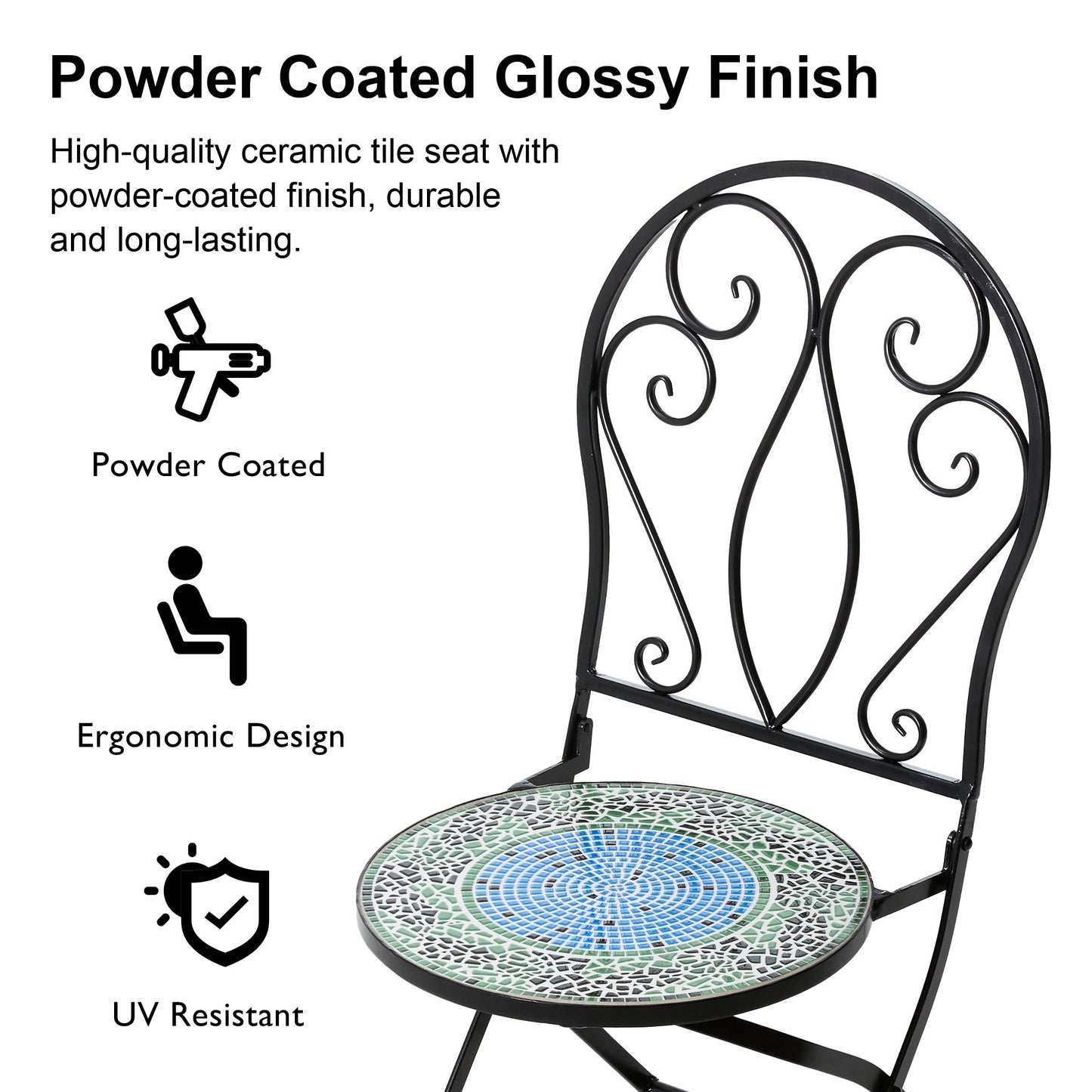 Ensemble de bistrot pliant d'extérieur en métal Glitzhome 3 pièces, table et chaises de patio