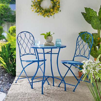 Ensemble de bistrot pliant d'extérieur en métal Glitzhome 3 pièces, table et chaises de patio