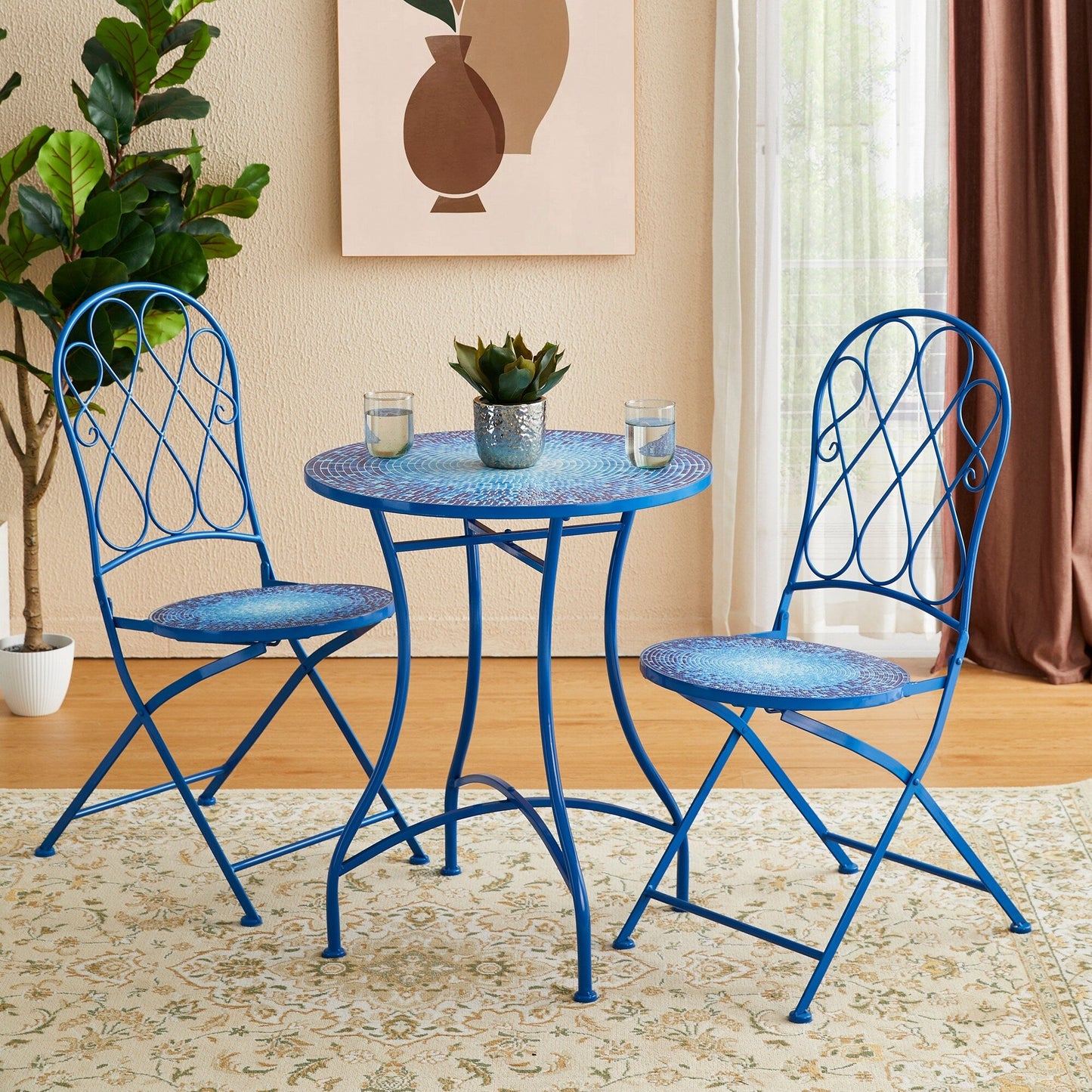 Ensemble de bistrot pliant d'extérieur en métal Glitzhome 3 pièces, table et chaises de patio