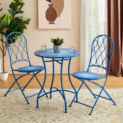 Ensemble de bistrot pliant d'extérieur en métal Glitzhome 3 pièces, table et chaises de patio