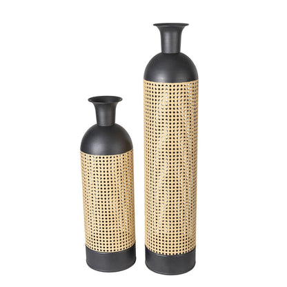 Lot de 2 vases de sol en métal bicolores dorés et noirs modernes Glitzhome