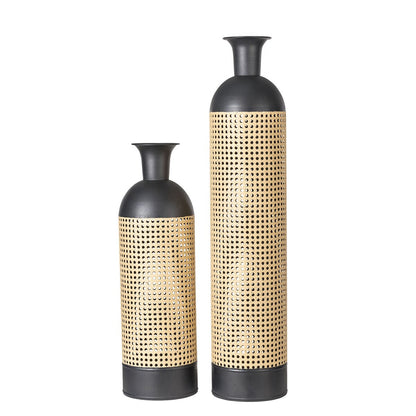 Lot de 2 vases de sol en métal bicolores dorés et noirs modernes Glitzhome