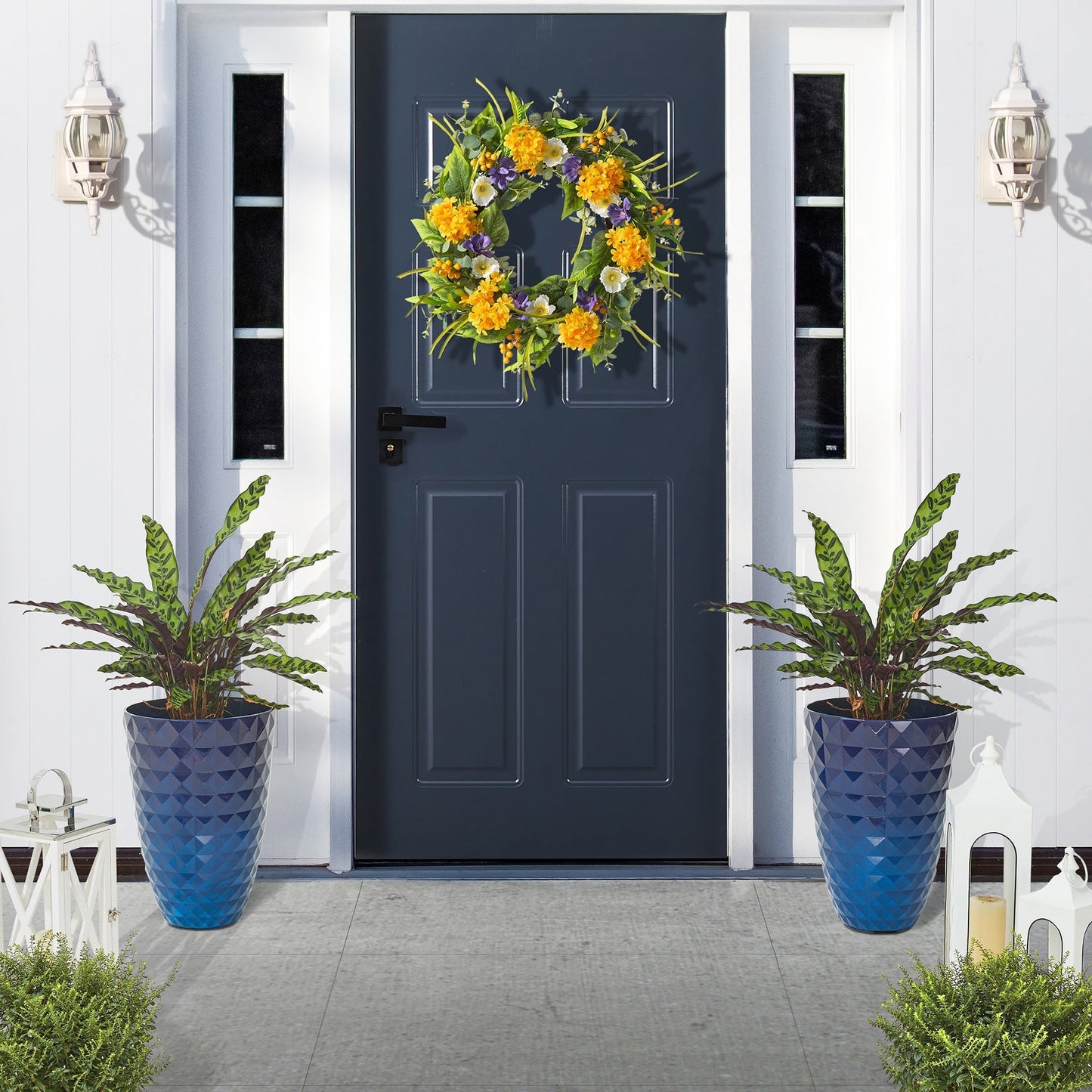 Glitzhome 19,75 H Pot de fleurs haut surdimensionné écologique en fausse céramique à texture diamant (lot de 2)