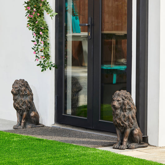 Glitzhome MGO Majestic Statues de lion gardien assis Sculpture de porche extérieur intérieur Ensemble de 2