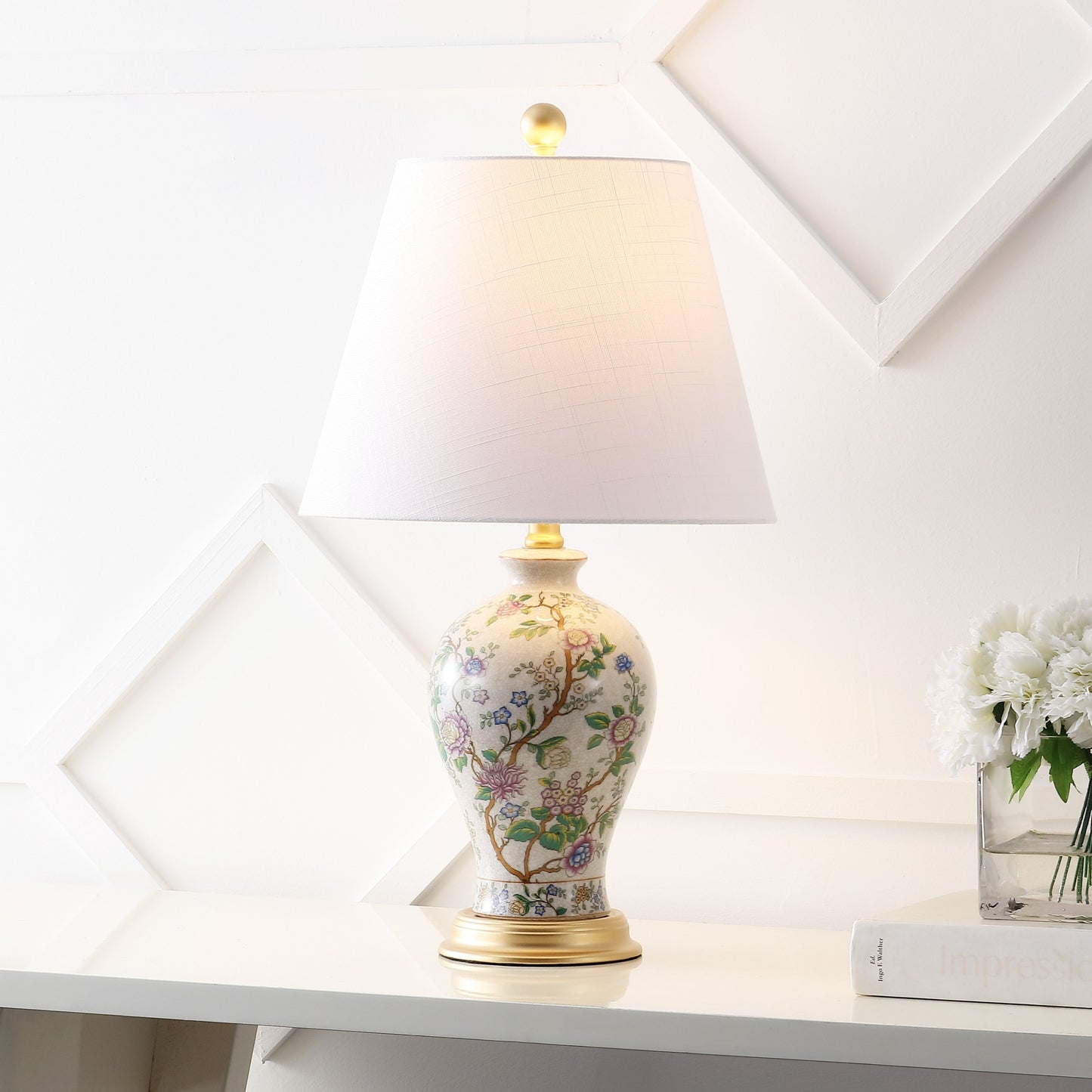 Lampe de table LED Grace 24 Floral, multicolore/laiton par JONATHAN Y