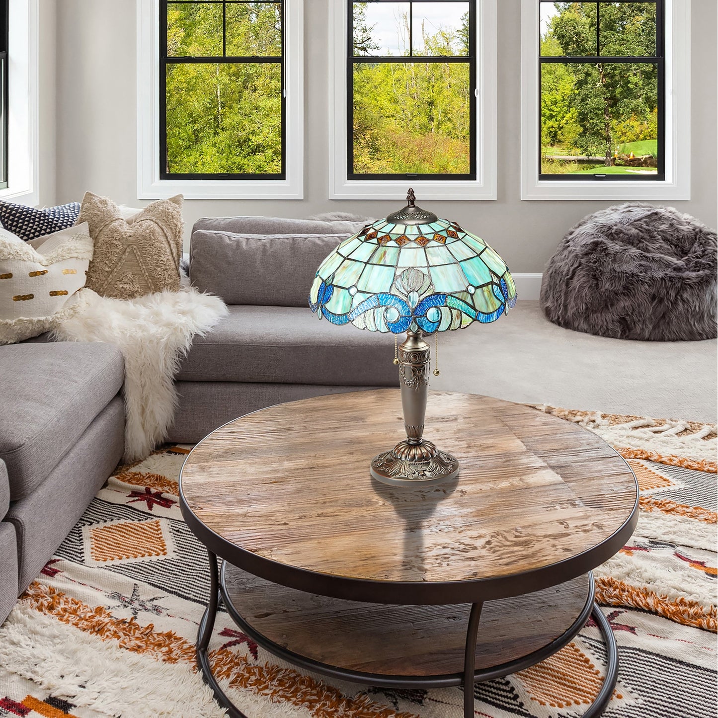 Lampe Tiffany Gracewood Hollow Asdreni 20 pouces en verre teinté - 14 L x 14 l x 20,25 H