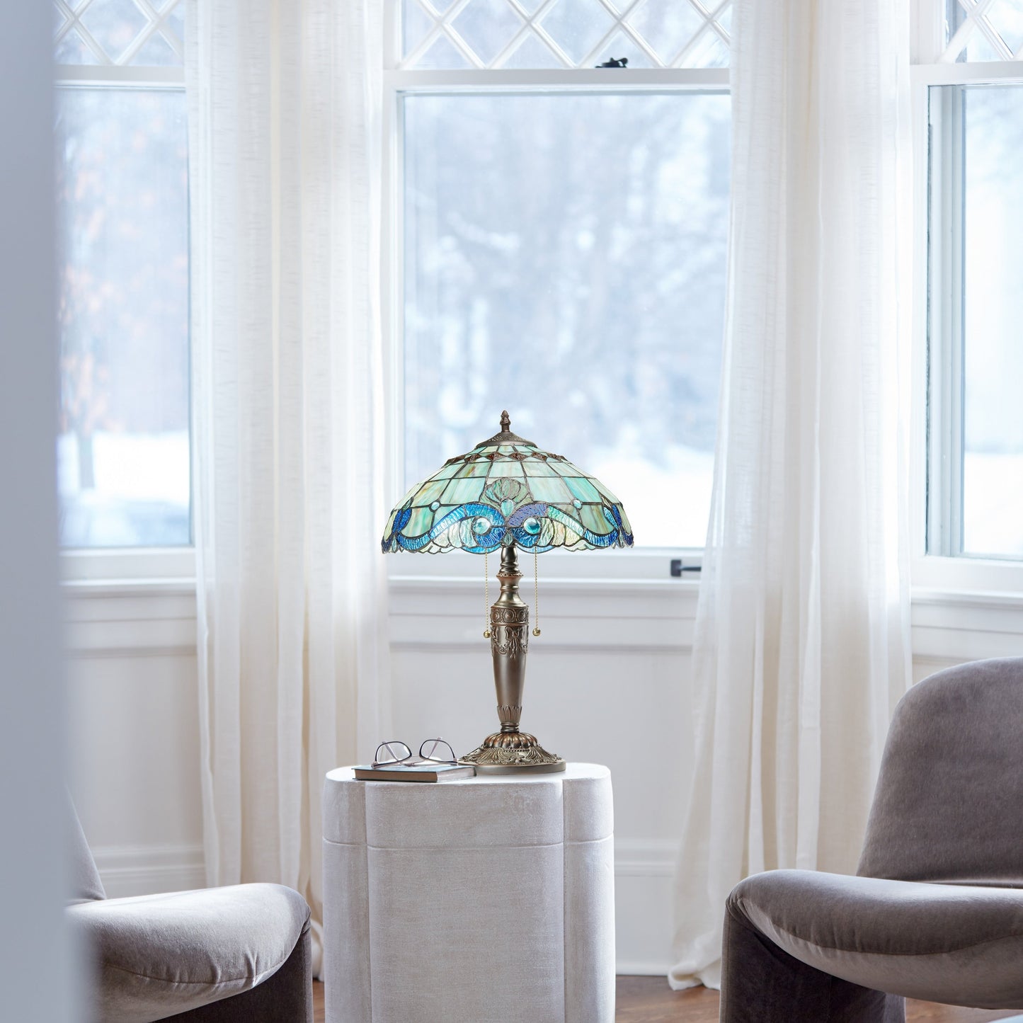 Lampe Tiffany Gracewood Hollow Asdreni 20 pouces en verre teinté - 14 L x 14 l x 20,25 H