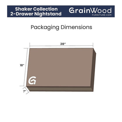 Table de chevet en bois massif à 2 tiroirs de style Shaker avec meubles en bois de grain