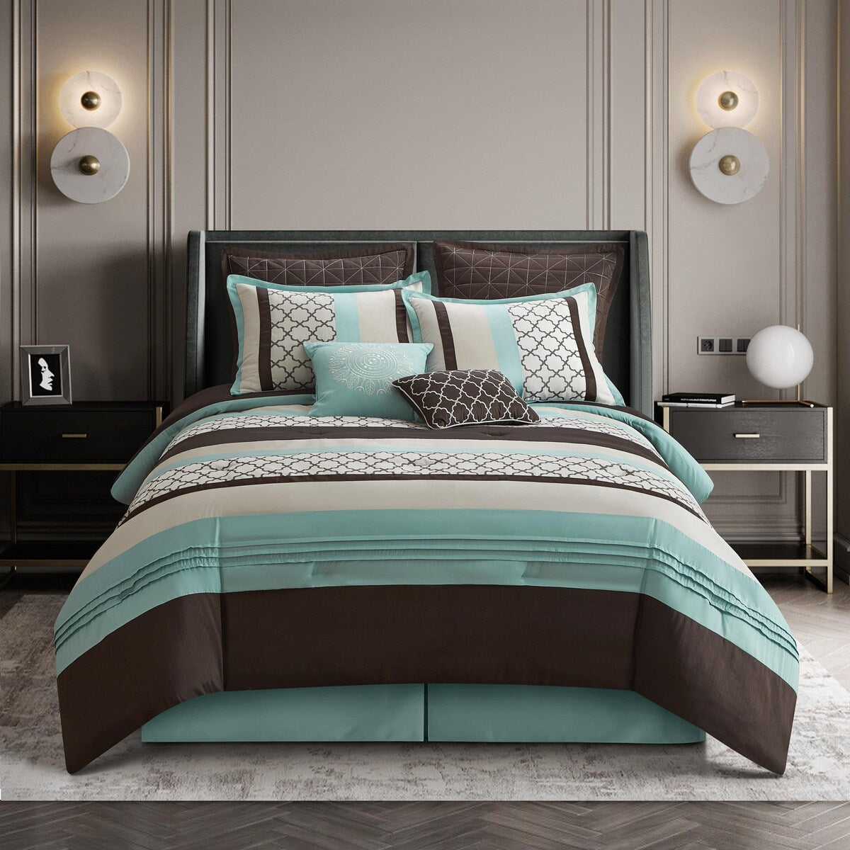 Parure de lit Nanshing Avalon Trellis 8 pièces à imprimé marocain