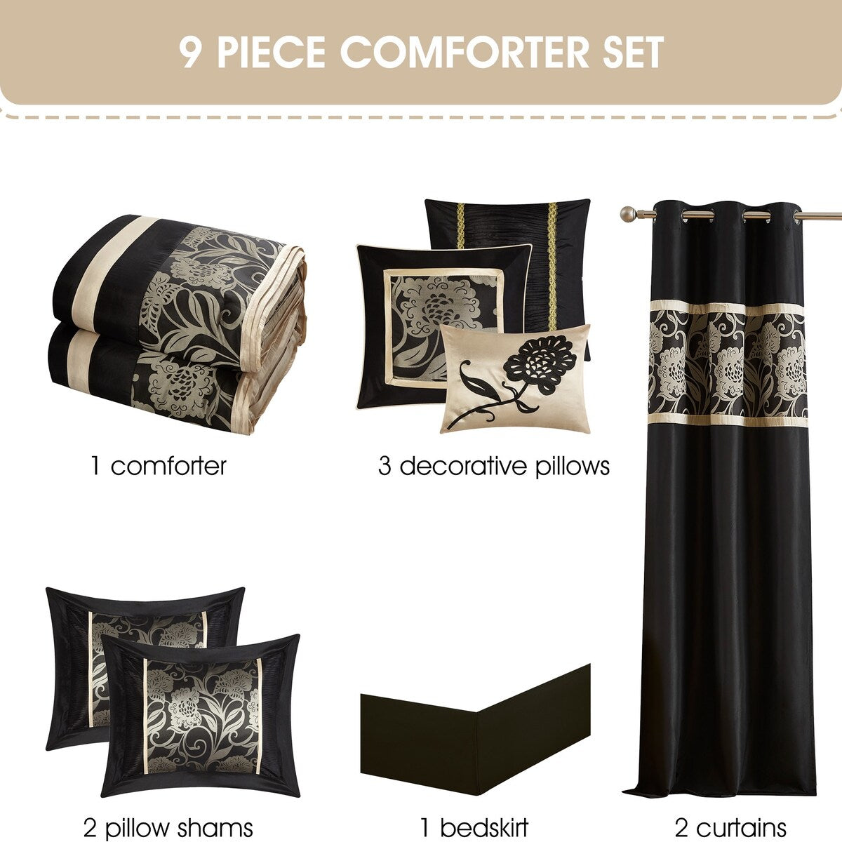 Ensemble de couette 9 pièces en jacquard floral Nanshing Brie