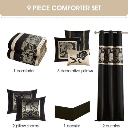Ensemble de couette 9 pièces en jacquard floral Nanshing Brie