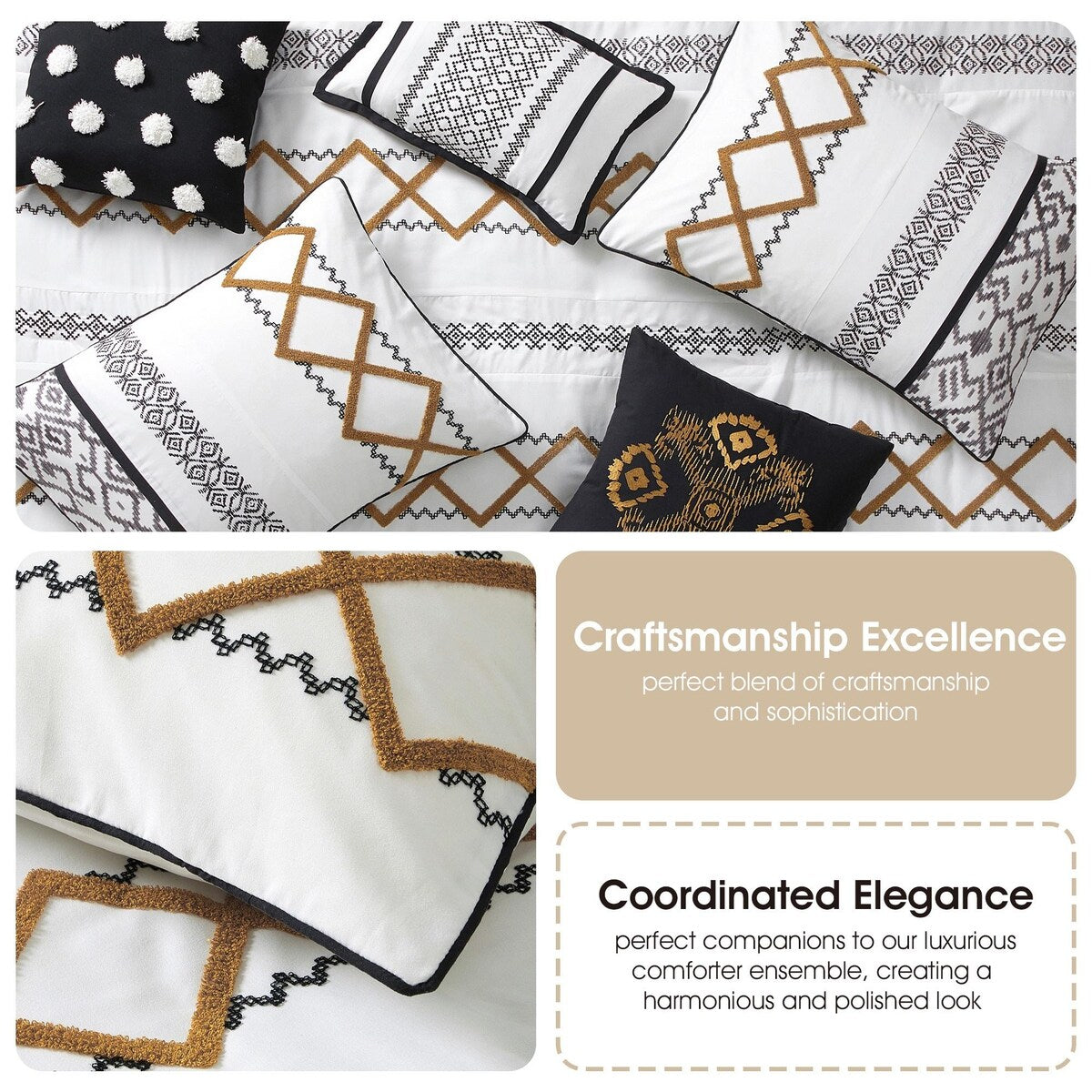 Parure de lit brodée bohème Nanshing Trina 15 pièces