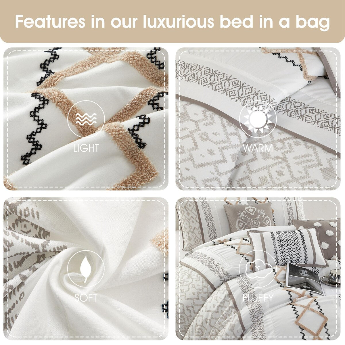 Parure de lit brodée bohème Nanshing Trina 15 pièces