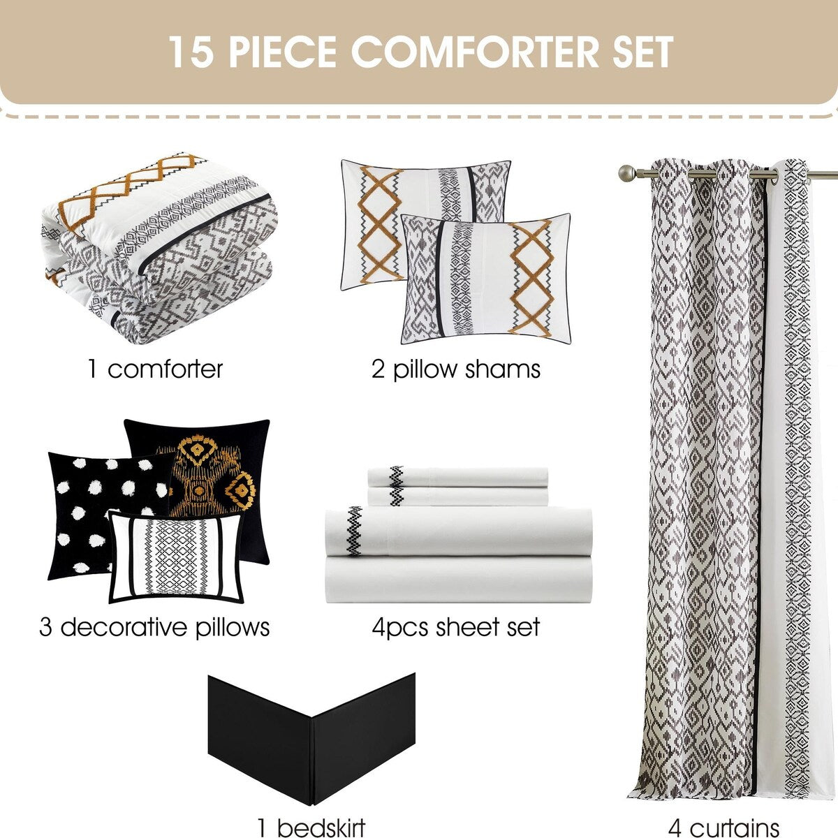 Parure de lit brodée bohème Nanshing Trina 15 pièces