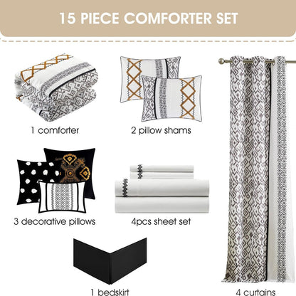 Parure de lit brodée bohème Nanshing Trina 15 pièces