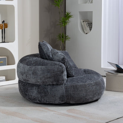 Canapé poire gris surdimensionné en chenille de 42,52 pouces avec trois oreillers pour chambre à coucher