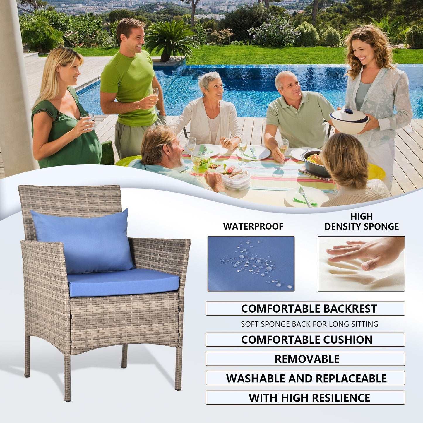 Ensemble de bistrot de conversation 3 pièces pour patio, meubles de conversation d'extérieur, chaises en osier et table de rangement, ensemble de meubles de balcon pour porche