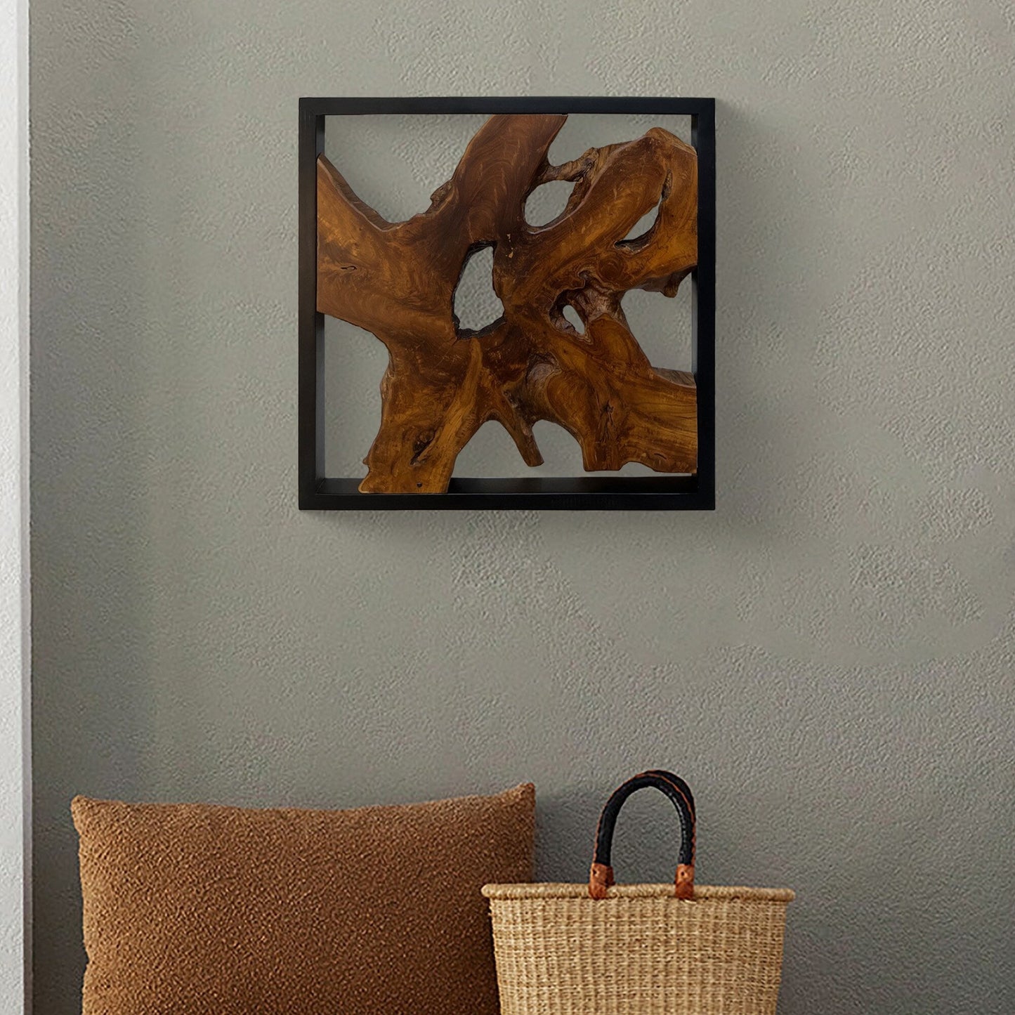 Décoration murale en teck Greenage, sculpture murale abstraite à bords vivants