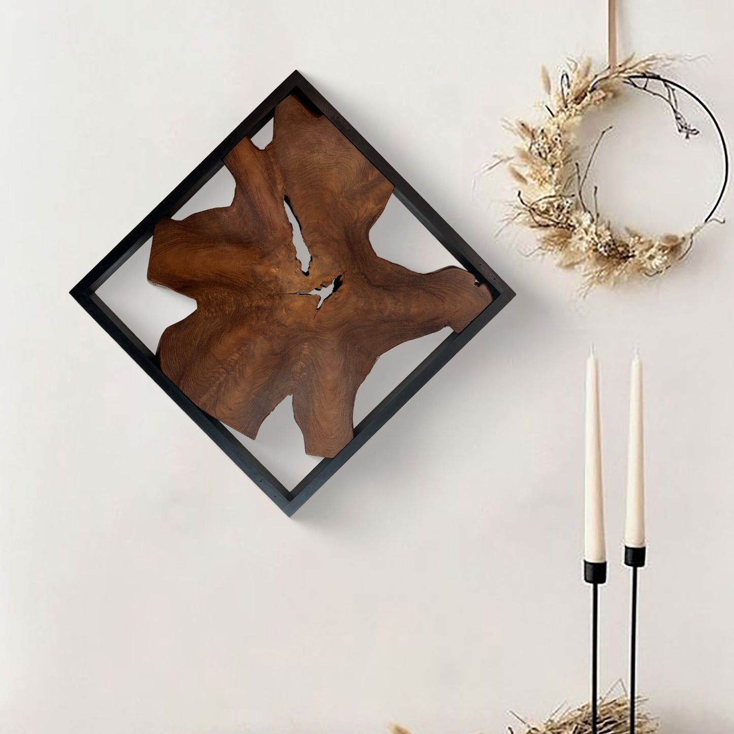 Décoration murale en teck Greenage, sculpture murale abstraite à bords vivants