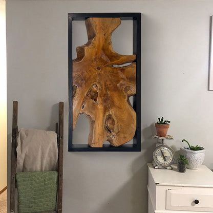 Décoration murale en teck Greenage, sculpture murale abstraite à bords vivants