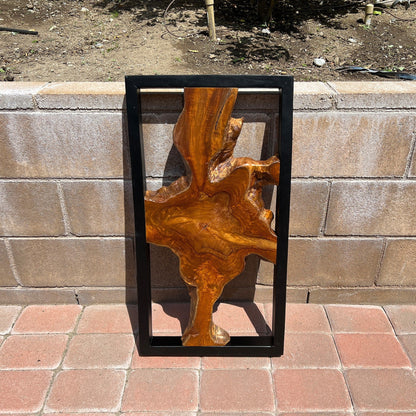 Décoration murale en teck Greenage, sculpture murale abstraite à bords vivants