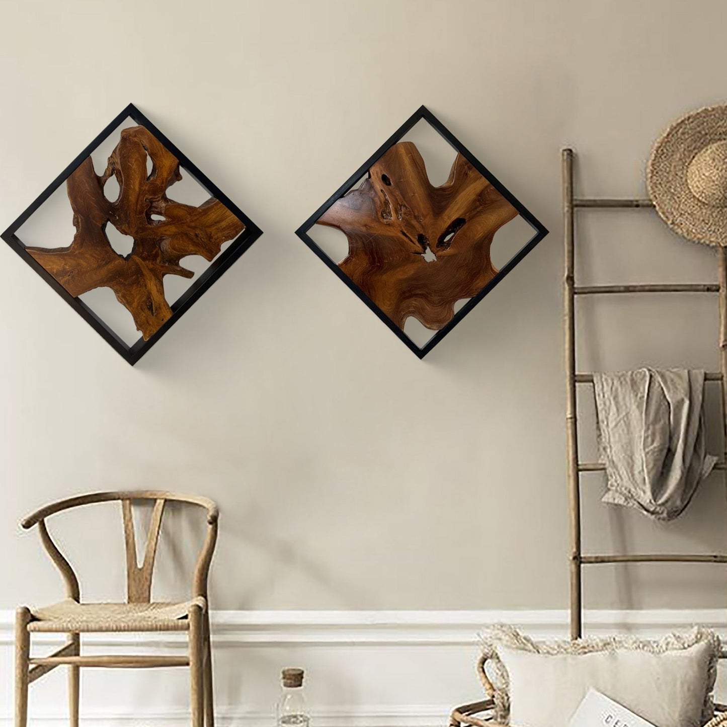 Décoration murale en teck Greenage, sculpture murale abstraite à bords vivants