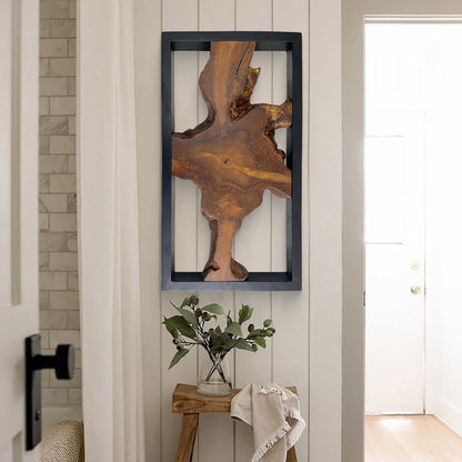 Décoration murale en teck Greenage, sculpture murale abstraite à bords vivants