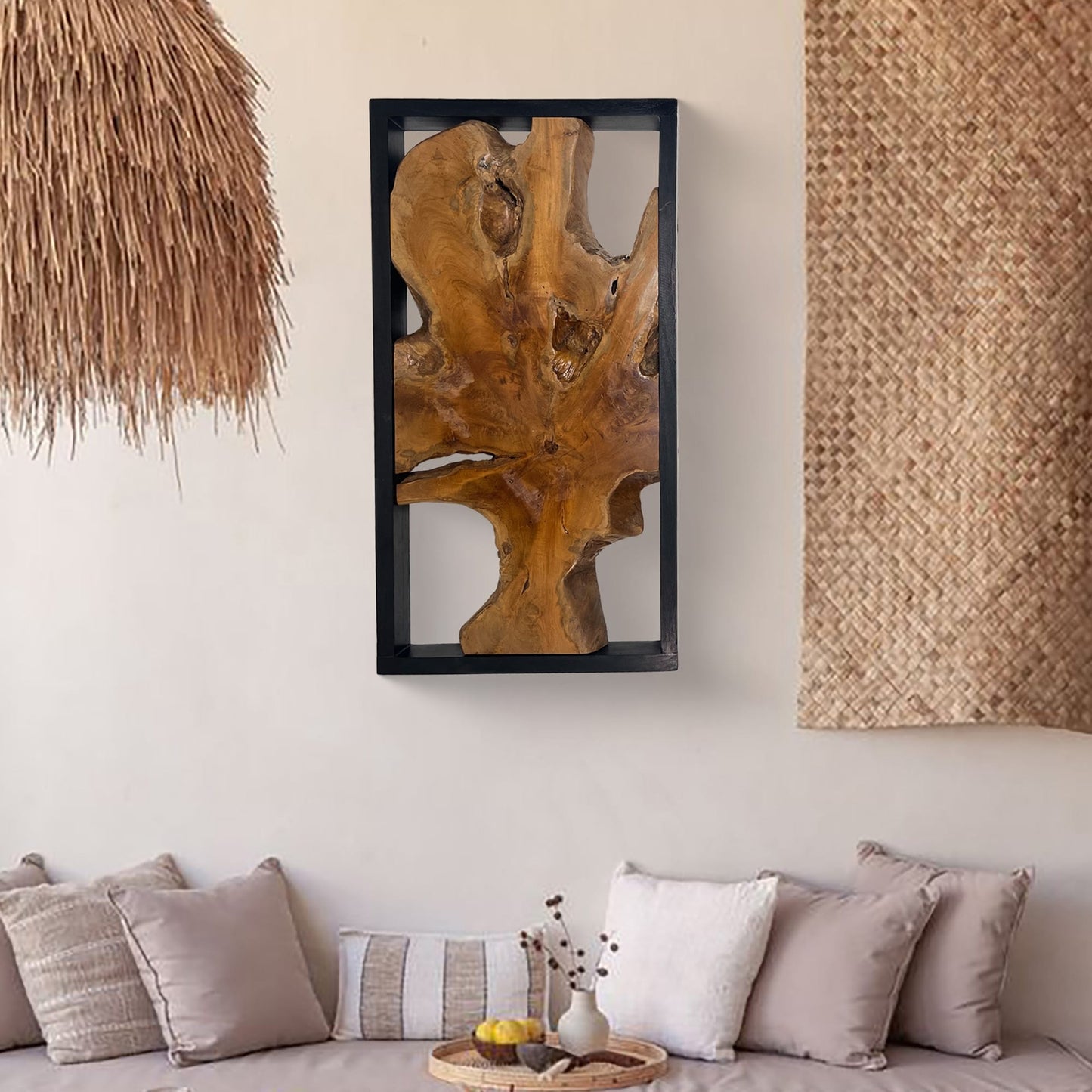 Décoration murale en teck Greenage, sculpture murale abstraite à bords vivants