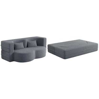 Canapé-lit convertible en tissu Teddy gris 78, garni de mousse, avec 2 oreillers et matelas pliant, pour le salon