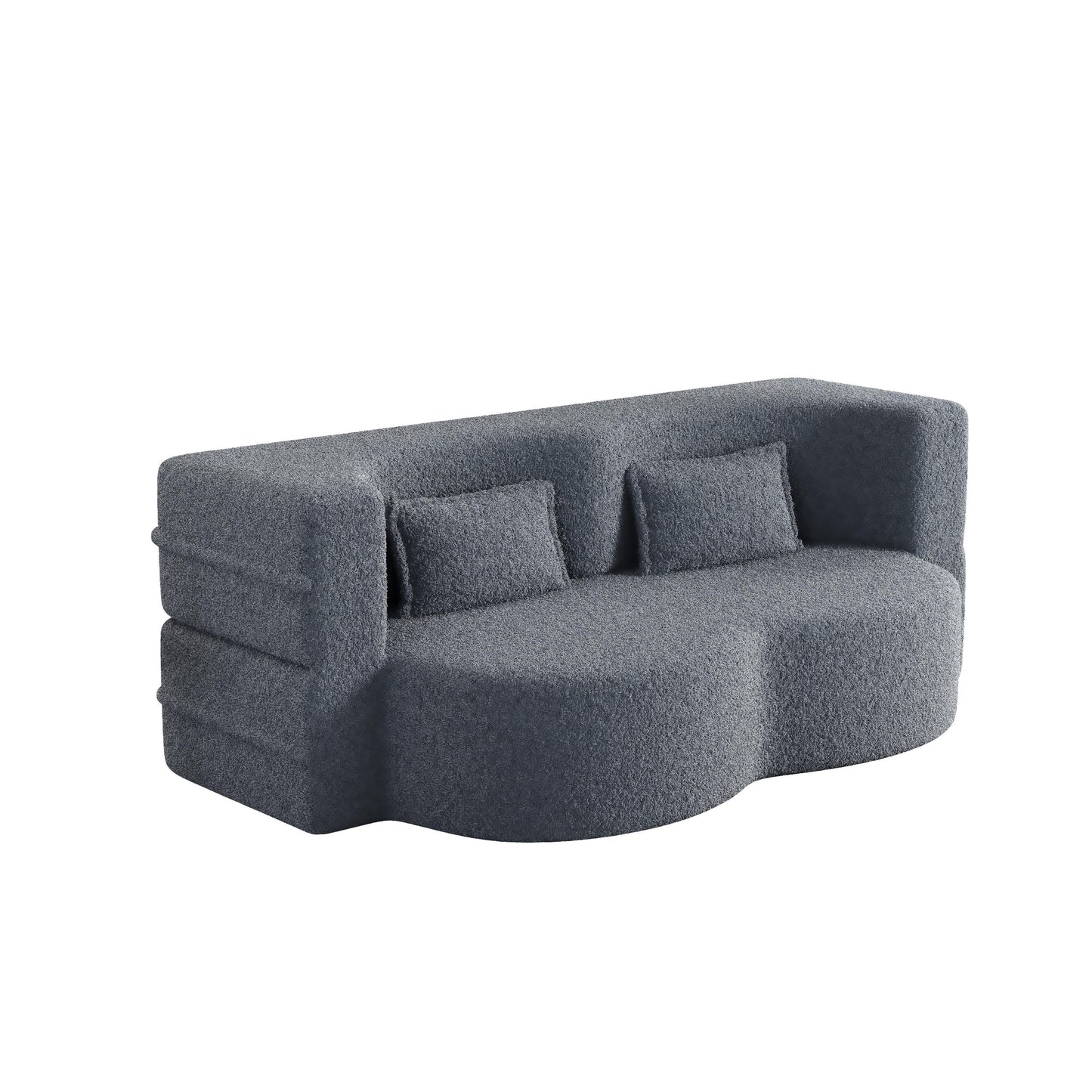 Canapé-lit convertible en tissu Teddy gris 78, garni de mousse, avec 2 oreillers et matelas pliant, pour le salon